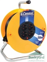 Макара жълта 50м IP20 H05VV-F 3G1.5mm2 термична защита 4 шуко Commel