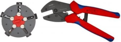 Клещи за кримпване на кабелни накрайници 0.5-25мм2 MultiCrimp, 5 челюсти, синьо-червена ръкохватка 250мм, с пружина, Knipex
